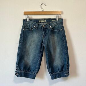 Vintage Y2K 2000s Denim Bermuda Bloomer Jean Shorts Low Rise Bejeweled Cello 7